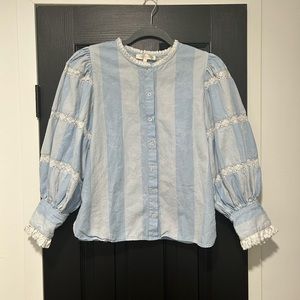 LoveShackFancy puffy sleeve button down with lace details